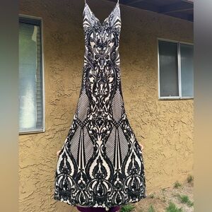 Elegant / Prom Black and Nude Sequin Dress